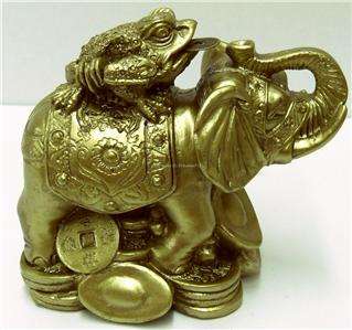 BRASS Tone Chinese Feng Shui Lucky Elephant Money Frog  