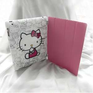 Sitting Hello Kitty Hard Back Case + Pink Leather Smart Cover Combo 
