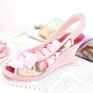  Pink and Roses Slingback Wedge Ring Holder Shoe