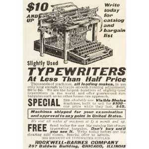   Ad Rockwell Barnes Remington No. 7 Used Typewriter   Original Print Ad