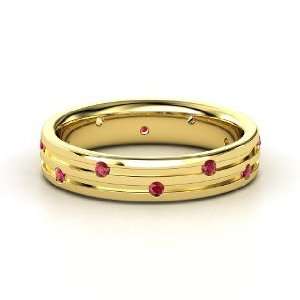 Slalom Band, 14K Yellow Gold Ring with Ruby: Jewelry