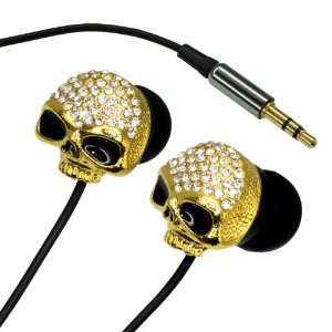   Metal Studded Gold Chrome Skull Earbuds Earphone: Everything Else