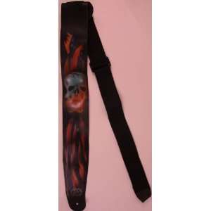   Leather Airbrushed Skull Design Guitar Strap: Musical Instruments