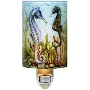   Frosted Glass Tropical Seahorse Nautical Night Light
