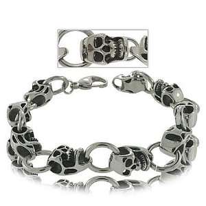   Bracelet Surgical Steel Skull Heads 16 x 9mm GEMaffair Jewelry