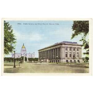   Vintage Postcard Public Library and State Capitol Denver Colorado