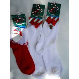  Three Pairs Girls Christmas Socks Size 9 11 with Santa and 