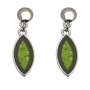   Jewellery   Olive Green Silhouette Glass   Dainty Oval Drop Earrings