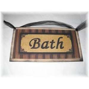   Bath Sign Tan Black Bathroom Door Signs Art Wood: Home & Kitchen
