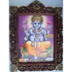 lord Ganesha with his Laddu Poster Painting in Wood Craft hand Crafts 