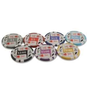  Quad Aces Laser Clay Poker Chip Sample Set   7 New Chips 