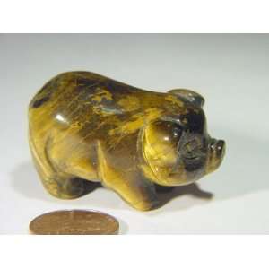  Golden Tiger Eye Pig, Hog, Swine lapidary carving 