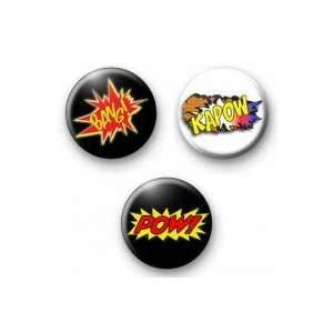  Set of 3 BANG KAPOW POW Cartoon Pinback Buttons 1.25 