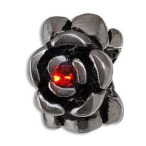    Flower with Red Crystals European Bead, Pandora Compatible Jewelry