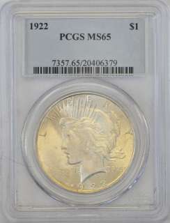 1922 Peace Silver Dollar $1 PCGS MS65 BU Uncirculated Beautiful 