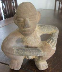 Ancient Pre Columbian Male seated Figure Statue  