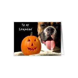 Happy Halloween Step Dad Boxer dog Card