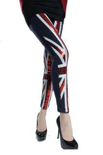   BRITISH UK ENGLAND Flag Paillette Sequin Tight Leggings Pant One Size