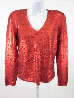 WORTH Red Sequin Silk V Neck Shirt Top Size Petite  
