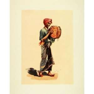 1914 Print India Cymbal Drum Hindu Musician Jutti Shoes Costume Lady 