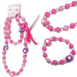 SG Paris Set Necklace+ Bracelet Elastic Comb Pink+Lilac Rose 