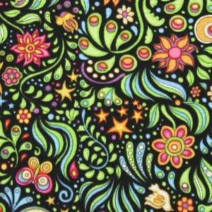   Catty Cosmic Cat Floral Black Fabric Yardage Arts, Crafts & Sewing