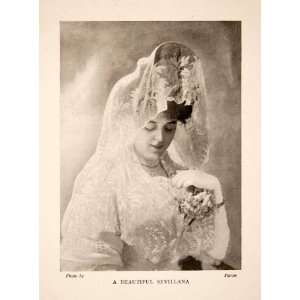  1909 Print Sevillana Seville Sevilla Spain Woman Costume 