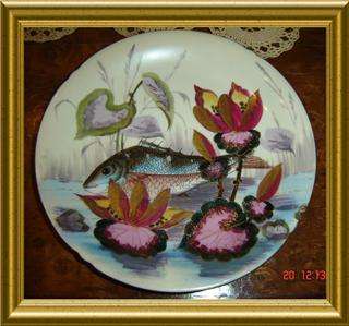 ANTIQUE LIMOGES Oscar Gutherz Porcelain Fish Set RARE!!  