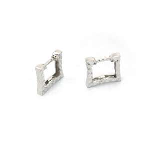    14K White Gold Square Crating Cutting Surface Earring: Jewelry