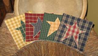   Plaid Coasters Set of 4 Primitive Country Scrappy Stars  