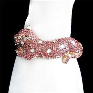 Leopard Panther Bracelet Bangle Pink Swarovski Crystal White Enamel 