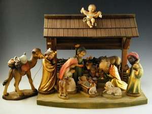   of Italy Hand Carved 6”h Nativity Scene 13 Pcs. w/Manger VERY RARE