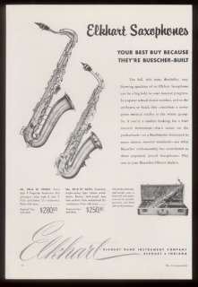 1956 Elkhart tenor & alto saxophones photo print ad  