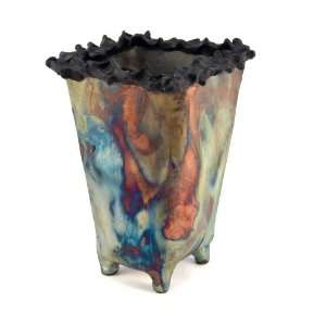   by Aron Handmade Raku Pottery Medium Prickly Rim Vase