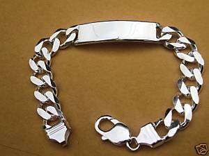 925 Sterling Silver Mens Cuban link ID bracelet 7 9  