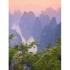  China, Guangxi Province, Karst Hills with Li River in Early Morning 