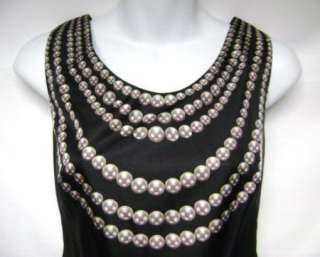 MARCHESA Notte Black Pearl Necklace Sheath Dress 0 2  