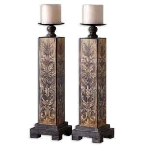   Candleholders, S/2 Distressed Chestnut Adorned With Candles Included
