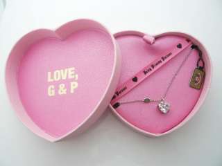 Auth Juicy Couture Heart Banner Necklace Clear Stone $48  