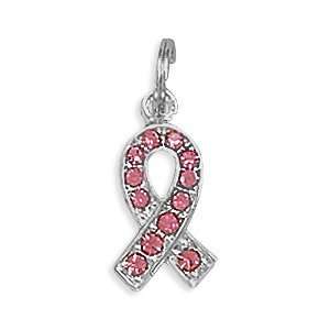  Pink Glass Awareness Ribbon Charm: Jewelry