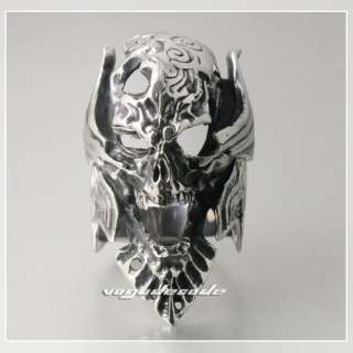King Vampire Demon Skull 316L Stainless Steel Cool Men`s Biker Ring 