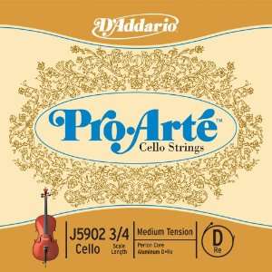 DAddario Pro Arte Cello Single D String, 3/4 Scale 