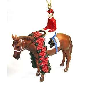 Horse Jockey With Red Flowers Christmas Ornament