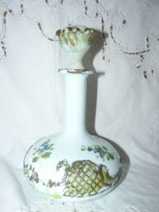 Lovely Victorian Milk Glass Barbers Decantur Painted  