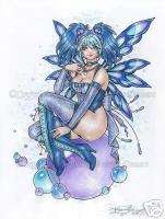 Bubble Fairy Pinup Blue Elf Fantasy PRINT DELPHINE art  