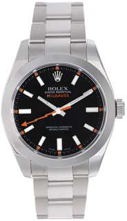 Rolex Milgauss Mens Steel Watch with Smooth Bezel Orange Hand 116400 