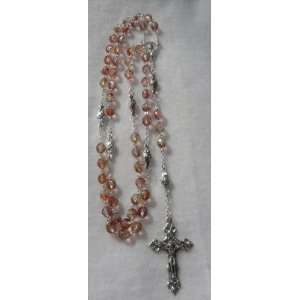   Pink/Peach Czech Fire Polished Glass Rosary Beads 