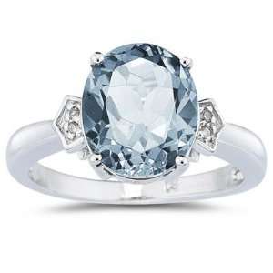   50 Oval Cut Aquamarine & Diamond Ring in White Gold: SZUL: Jewelry