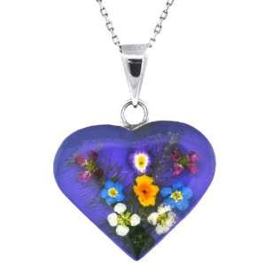  Sterling Silver Pressed Flower Heart Pendant, 18 Jewelry