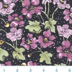  45 Wide Pressed Flowers Roses Black/Lavender Fabric By 